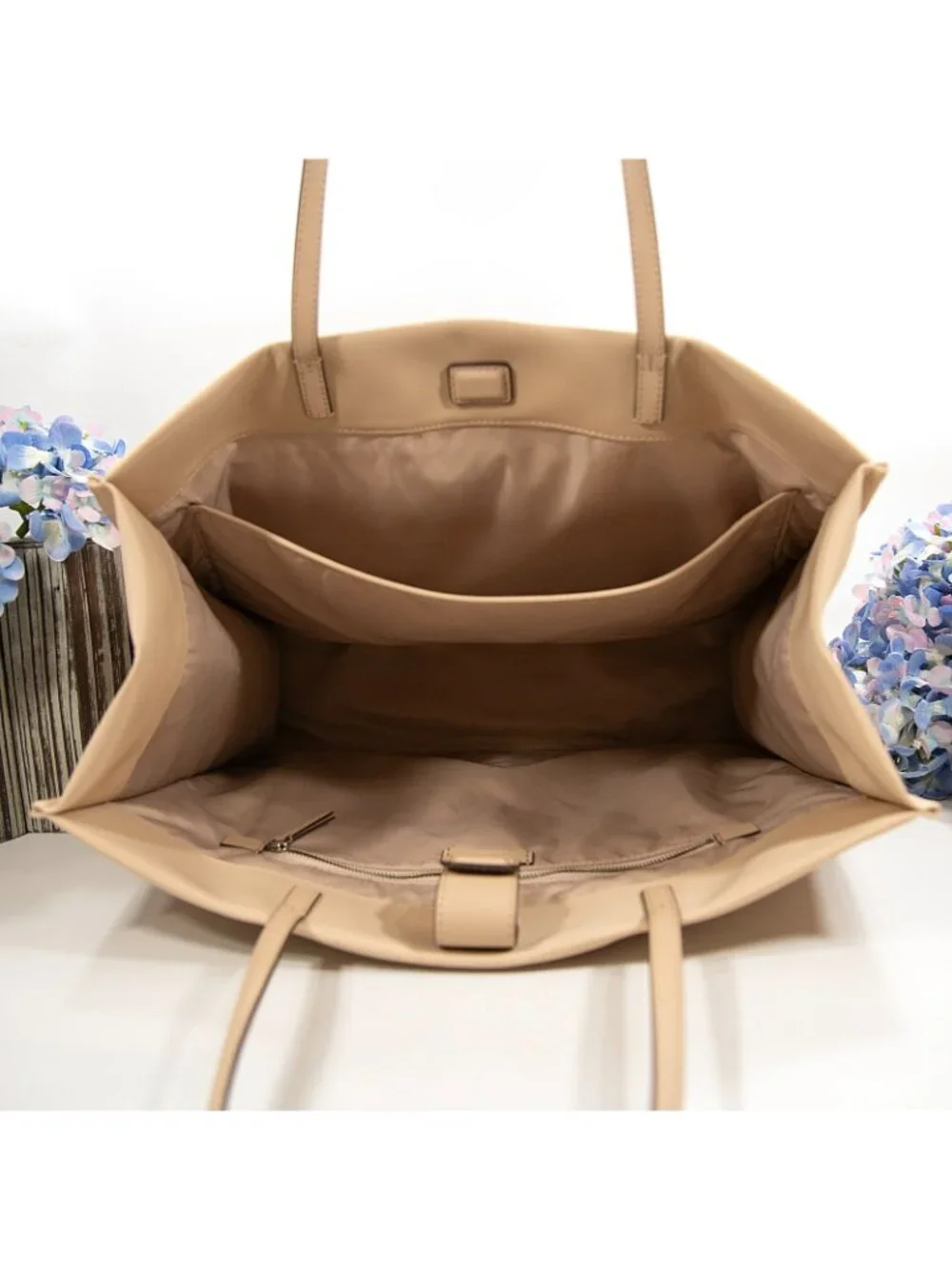 Tory Burch Ella Rose Silk Taupe Nylon Leather Large Tote Bag NWOT